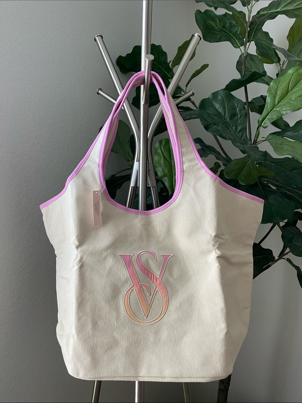 Victoria’s Secret | VS Pink-Trim Canvas Tote Bag